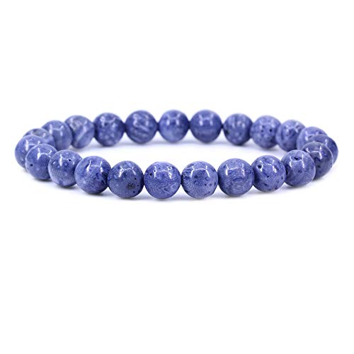 Keleny Gem Semi Precious Gemstones 8mm Natural Quartzite Stone Round Beads Rock Crystal Jasper Stretch Bracelet 7 Inch Unisex - color: Blue Coral