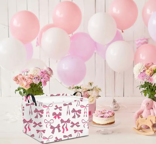 Rectangle Storage Basket with Handles,Collapsible Storage Bin,Books Box,Gift Basket(Pink Leopard Print Bowknot) - color: Pink Leopard Print Bowknot