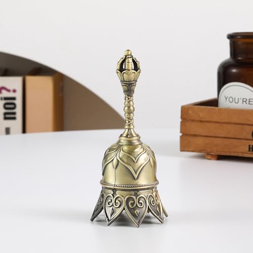 Super Loud Brass Hand Call Bell for Ringing at Wedding, Lotus Hand Bells for Seniors Bedside, Teacher Classroom Bell Dinner Bell Tibetan Bells Meditation Bell, Gift for Bedridden Mom(Bronze)