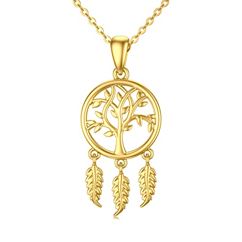 14K Gold Dream Catcher Necklace for Women, Dainty Tree of Life Necklace Birthday Gifts for Girlfriend Wife Mom Her 16+1+1 inch - color: Dream Catcher