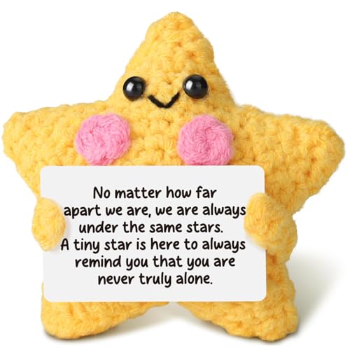 Positive Energy Crochet Star Gift with Inspiring Affirmation Card, Handmade Emotional Support Star, Thoughtful Stress Relief Present for Women and Men, Cute Birthday and Office Desk Décor - color: Star