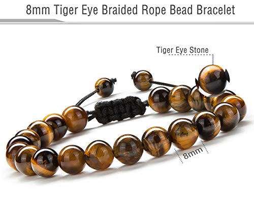 Men Women 8mm Tiger Eye Stone Beads Bracelet Elastic Natural Stone Yoga Bracelet Bangle - color: Tiger Eye Stone-21018