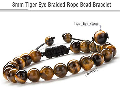 Men Women 8mm Tiger Eye Stone Beads Bracelet Elastic Natural Stone Yoga Bracelet Bangle - color: Tiger Eye Stone-21018