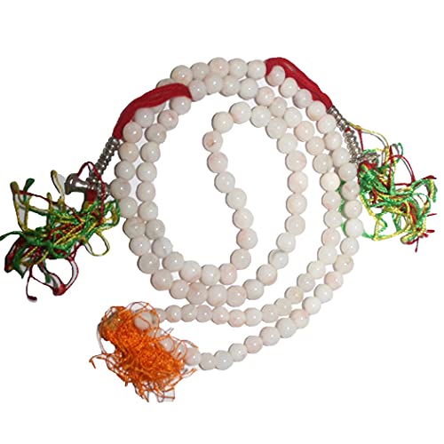 Agan Traders Authentic 108 Mala Beads Necklace – Tibetan Prayer Japamala – Meditation Necklace for Yoga Healing – Gemstone Mala Beads with Tassel for Men & Women - color: Calcedonia