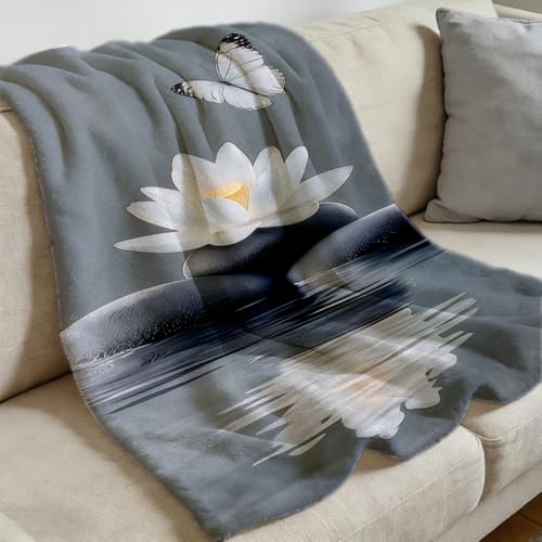 Zen Stones Throw Blanket Ink Wash SPA Decorative Blankets Orchid Rocks Flannel Blanket Black White Gray Meditation Plush Throw for Living Room Bedroom Home Decor 59"x86" - color: Gold, size: 59"x86"