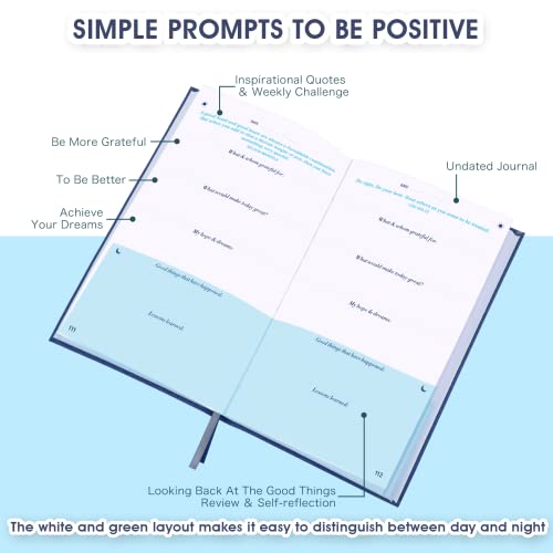 Daily Gratitude Journal/Planner - Five Minutes A Day to Be Grateful, Undated Guided Journal with Simple Guided Format to Track Your Growth, Weekly Growing Challenge Part with Quotes for Happiness