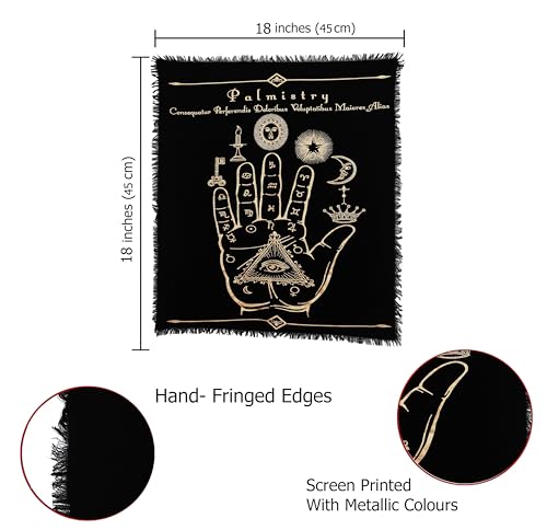 Indian Consigners Palmistry Altar Cloth Celestical Tarot Deck Alter Square Wall Hanging Tablecloth Sacred Place Home Décor Moon Faces Astrology Zodiac Golden Palm - color: Golden Palm