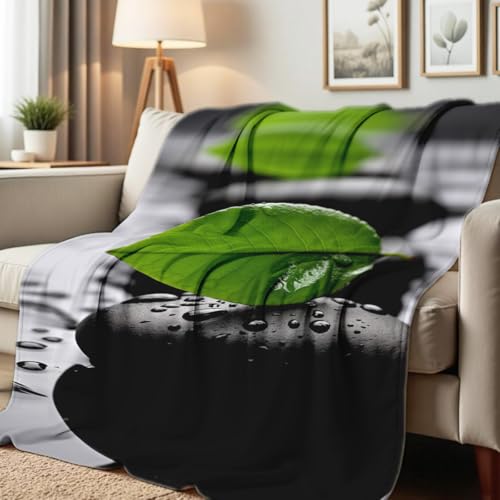 Zen Stone on Water Print Blanket Black and White Flannel Blanket Spa Throw for Home Bedding Couch Bed Yoga Room Meditation Decor Gifts (59"x78") - color: Green, size: 59"x78"