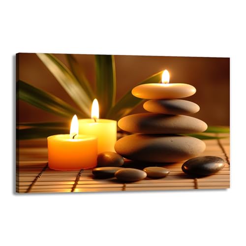 Zen Canvas Wall Art Candles Stones Pictures Print Spa Serene Still Life Painting Meditation Framed Artwork for Spa Yoga Room Bathroom Decor(Artwork-1,20"x30") - color: Artwork-1, size: 30"L x 20"W