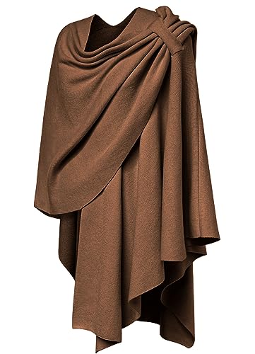 PULI Womens Large Cross Front Poncho Sweater Wrap Topper Knitted Elegant Shawls Cape for Fall Winter - color: 1-caramel