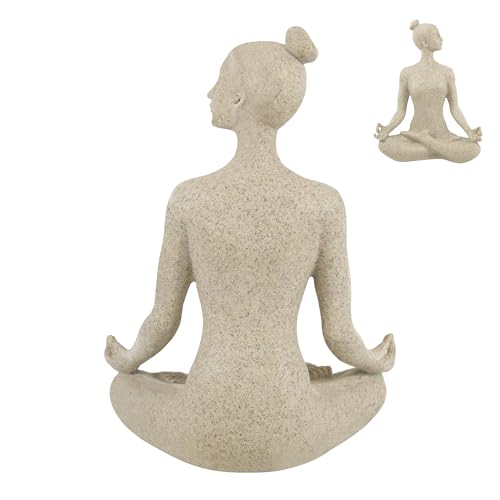 SIMON'S SHOP Yoga Statues, Yoga Lady Sculpture, Beige Meditation Yoga Figurines for Shelf Table Mantel Decor, Decorative Pieces for Zen Garden Yoga Studio, 9.5 inch Tall