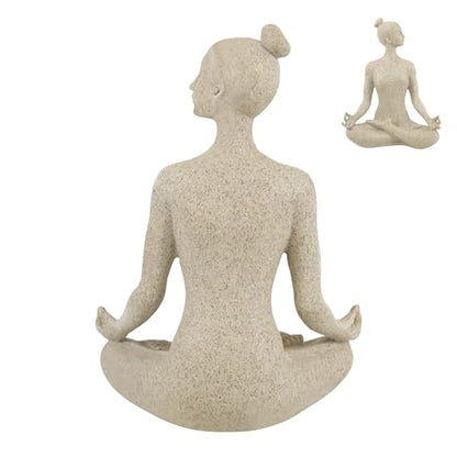 SIMON'S SHOP Yoga Statues, Yoga Lady Sculpture, Beige Meditation Yoga Figurines for Shelf Table Mantel Decor, Decorative Pieces for Zen Garden Yoga Studio, 9.5 inch Tall