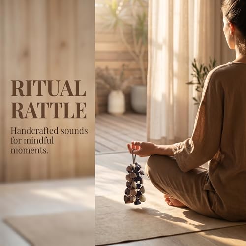 Natural Seed Pod Rattle Wind Chime, 33 Seed Pods Handmade Meditation Bell with Soft Calming Sound, Eco Friendly Boho Home Decor for Garden Patio Window, Dual-Use Hang or Shake, Yoga Gift for Women Men