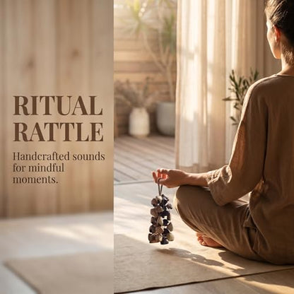Natural Seed Pod Rattle Wind Chime, 33 Seed Pods Handmade Meditation Bell with Soft Calming Sound, Eco Friendly Boho Home Decor for Garden Patio Window, Dual-Use Hang or Shake, Yoga Gift for Women Men