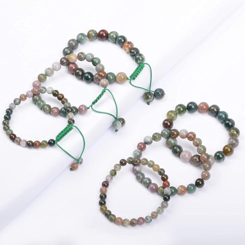About 45pcs 8mm Natural Stone Beads Indian Agate Beads Energy Crystal Healing Power Gemstone for Jewelry Making, DIY Bracelet Necklace - color: Indian Agate, size: 8mm