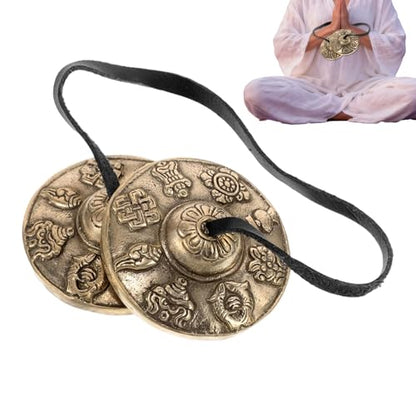 TibetanCymbals Bell – 2.56 Inches Meditation TingshaCymbals, Handheld Metal RitualCymbals, Portable Spiritual Yoga Sound Instrument | Sacred Meditation & Yoga Bell Set for Home Clapping Drumming