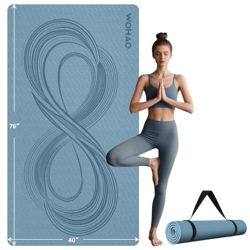 Large 76"x40"x0.4" Yoga Mat - Extra Width & Thick Non-Slip Exercise Mat, Versatile for Stretching, Yoga Studio, Gym, Home & Indoor/Outdoor Workouts - color: Blue Grey