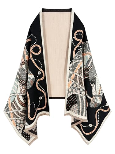 Women's Reversible Pashmina Shawl Wrap for Women Big Scarf Holiday Gifts - color: Black-orange-teal