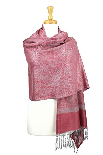 PASKMLNA Paisley Jacquard Pashmina Shawl Wrap Scarf Stole - color: Pink Grey