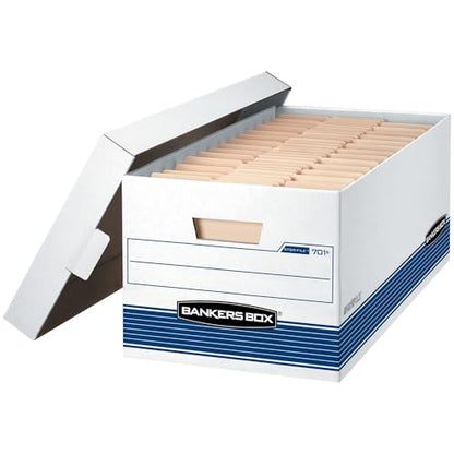 Bankers Box 20 Pack STOR/FILE Medium-Duty File Storage Boxes, FastFold, Lift-Off Lid, Letter, White/Blue - size: 20-Pack