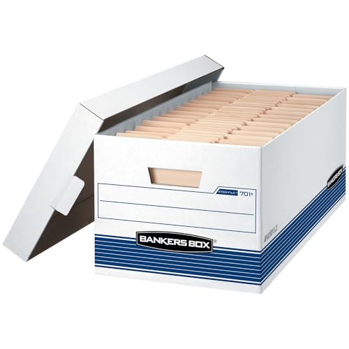 Bankers Box 20 Pack STOR/FILE Medium-Duty File Storage Boxes, FastFold, Lift-Off Lid, Letter, White/Blue - size: 20-Pack