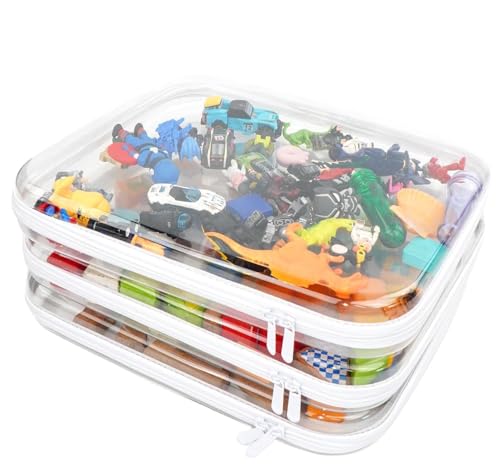 3PCS Clear Hard Shell Zipper Case,Toy Organizers and Storage Box,Clear Toiletry Cosmetic Case,Travel Makeup Bags,Diaper Bag Organizer,Pencil Case,Large Stackable Portable Zipper Pouches 13.8*11.8*2 IN