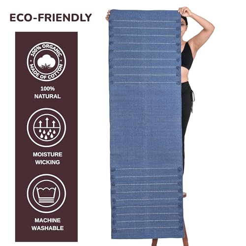 Sivi Herbal Organic Cotton Yoga Mat - Eco-Friendly Hand-Woven Non-Slip Rug - Thick & Comfortable (24”x72”x5mm) for Home Fitness & Yoga - color: Indigo Moon