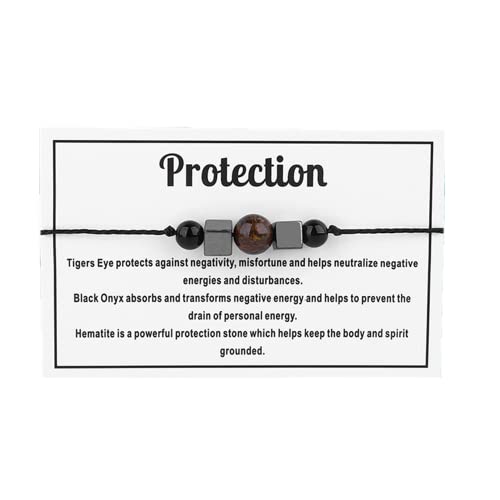 tenghong2021 Chakra Crystal Beaded Bracelet with Wish Card Adjustable Spiritual Anxiety Stone Beads Braide String Bracelet Yoga Meditation for Women Men Jewelry Birthday Gifts - style: Protection