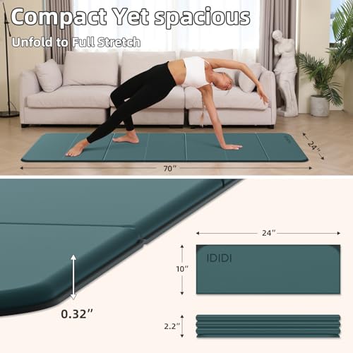 Foldable Yoga Mat Extra Thick 0.32 Inches（8mm） - SGS Certified POE Material Exercise Mat, Non-Slip Design Fitness Mats, Multi-Purpose Workout Mats for Studio or Home Use - color: Deep green