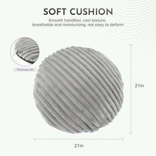 Round Tufted Floor Pillow, 22 x 22 Inch Soft Grey Velvet Thick Floor Cushion, Washable Meditation Seating Pillow for Yoga Relax Living Room, Adult Boho Chair Sofa Decor (Cushion ONLY)
