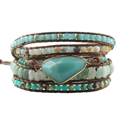 Boho Wrap Bracelet for Women, Handmade Natural Imperial Jasper Multi-Layer Stone Beaded Bracelet, Bohemian Healing Crystal Stone Jewelry Gifts - color: Amazonite #3
