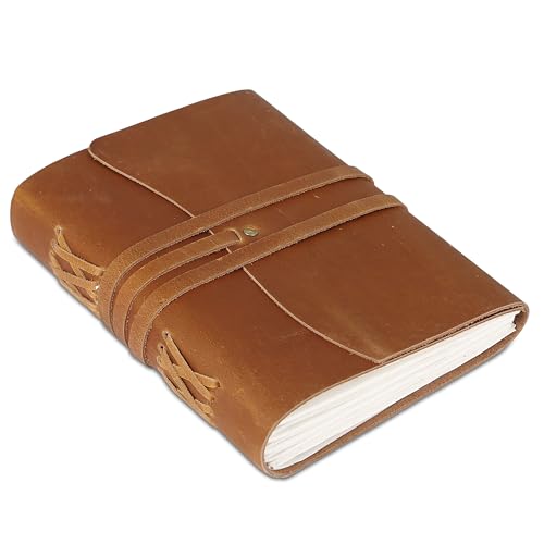 KomalC Handmade Leather Journal/Writing Notebook Diary/Bound Daily Notepad For Men & Women Unlined Paper Medium, writing pad gift for artist, sketch (Tan, 7 x 5) - color: Tan, size: 7 x 5