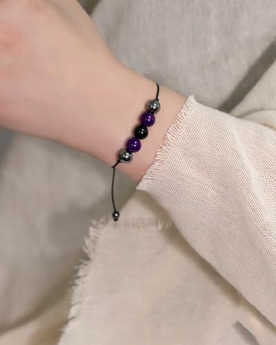 yfstyle Crystal Healing Stones Bracelets for Women & Men - Amethyst Anxiety Protection Bracelets - Natural Gemstones Jewelry Gifts - color: Empathy