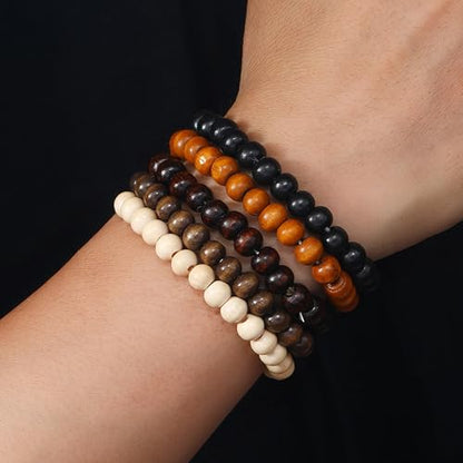 Wooden Beaded Bracelet 8mm Multi-Layered Stretch Bracelet for Men and Women Elastic Bracelet 5pcs