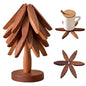 Natural Foldable Black Walnut Wooden Trivet Set - 4 Trivets + 1 Stand for Hot Dishes, Pot, Bowl, Teapot, Hot Pot Holders(Black Walnut) - color: Black Walnut