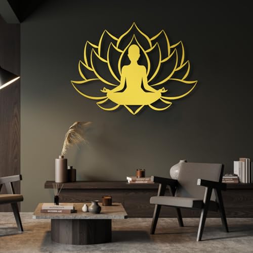 Metal Lotus Flower Wall Art, Zen Metal Wall Decor, Yoga Zen Sign Decorative, Lotus Flower Wall Decor, Lotus Wall Hanging, Meditation Art Decor, Yoga Studio Decor, Home Decor (Gold, 32"x24"|82x60cm) - color: Gold, size: 32L"x24W"