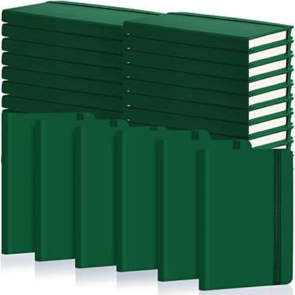 40 Pieces Small Notebooks A6 Pocket Journals 3.5 x 5.5 Inch Small Leather Notebook Mini Ruled Lined Journal with Elastic Band Pen Holder Page Marker Ribbons (Green) - color: Green