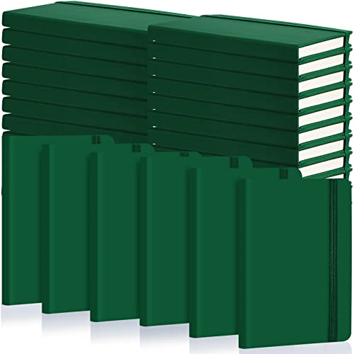 40 Pieces Small Notebooks A6 Pocket Journals 3.5 x 5.5 Inch Small Leather Notebook Mini Ruled Lined Journal with Elastic Band Pen Holder Page Marker Ribbons (Green) - color: Green