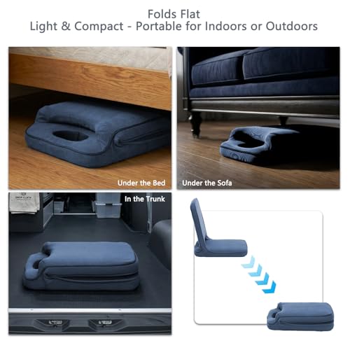 Floor Chair with Adjustable Back Support, Foldable Padded Gaming Floor Seat for Adults & Kids, Multi-Position Meditation Chair with Corduroy Cover for Reading, Gaming & Watching TV (Blue)