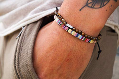 Made by Nami 2 Pcs Boho Surfer Bracelets for Men and Women Waterproof and Adjustable Beach Bracelets for Men and Women Set of 2 Beaded & Braided - color: Tiger-Eyes & Yellow