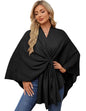 PULI Women's Elegant Shawl Wraps Soft Open Front Poncho Sweater for Spring Fall Winter - color: Front Tab-black