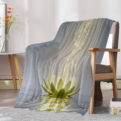 Zen Meditation Lotus Floral Blanket Soft Cozy Warm Twin Blanket for Bed, Plush Fuzzy Flannel Fleece Blankets for Sofa, Green Floral Modern Art Throw Blankets for Couch, Gifts for Women, 60"x80" - size: 60x80 Inch