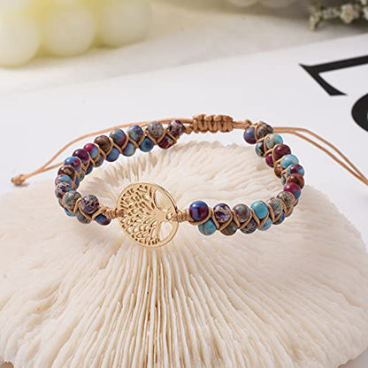 Jinxiuge Tree of Life Turquoise Stone Bracelet for Women Handmade Braided Layered Bead Bracelet with Black Gift Box - style: Style-B
