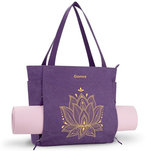 Gonex Yoga Mat Bag, Large Tote Bag with Multi Pockets for Women Men, Canvas Mat Carrier, Full Zipper Easy Access for Pilates Gym Travel - color: Purple, size: Standard (15.5*5.5*14.5inch)