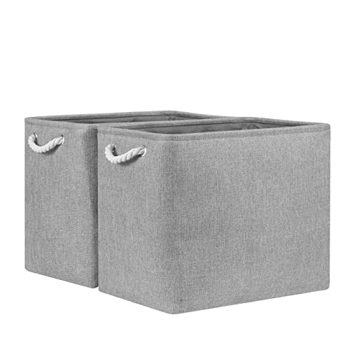 Bidtakay Collapsible Storage Bins for Clothes Large Grey Storage Baskets with Cotton Handles 17x12x15 In Set of 2 Fabric Cubby Storage Bins Livingroom Home Decorative Storage Organizer for Blankets - color: Grey, size: 2 Pack-XL-17x12x15 In