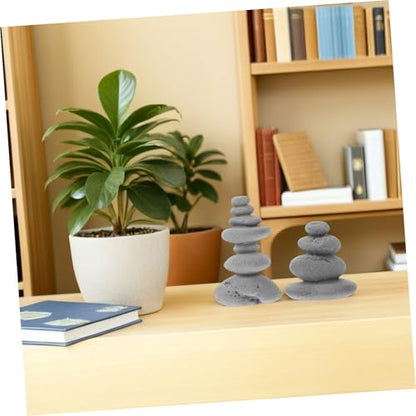 PRETYZOOM Japanese Garden Pebble Decor Zen Garden Ornaments Stacked Stone Decorations Decorative Rocks 2pcs Set