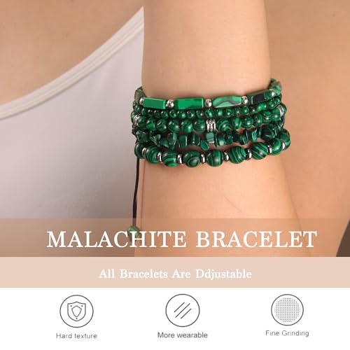 5Pcs Healing Crystal Bracelet for Women Men, Handmade Adjustable Gemstone Bracelets Beaded Reiki Energ Bracelet Set Jewelry Gifts for Women Men - color: Malachite