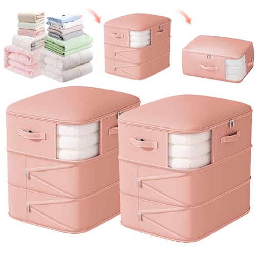 135L Large Capacity Ultra Space-Saving Self Compression Storage Bags, 3-Layer Compressible, 40% Space Saving, Closet Organizers and Storage Bags for Comforter, Blanket, Duvet, Down Jacket, 2 Pack