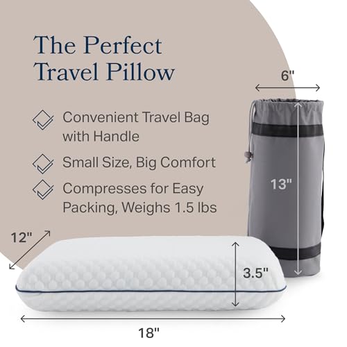 Weekender Cooling Gel Memory Foam Camping Pillow – Travel Size, Ventilated Cooling Pillow for Side & Back Sleepers, Neck Support, Compact with Carry Bag, Washable Cover - size: Travel, style: 1 Pack