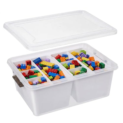 MACOPRO 17QT Craft Storage Box with 2 Removable Caddy Trays, Clear Stackable Plastic Organizer with Lid for Art Supplies, Beads, Sewing Tools, Pens & Kids Toys (White, 1Pack-2-in-1) - size: 1Pack-17QT-2-in-1